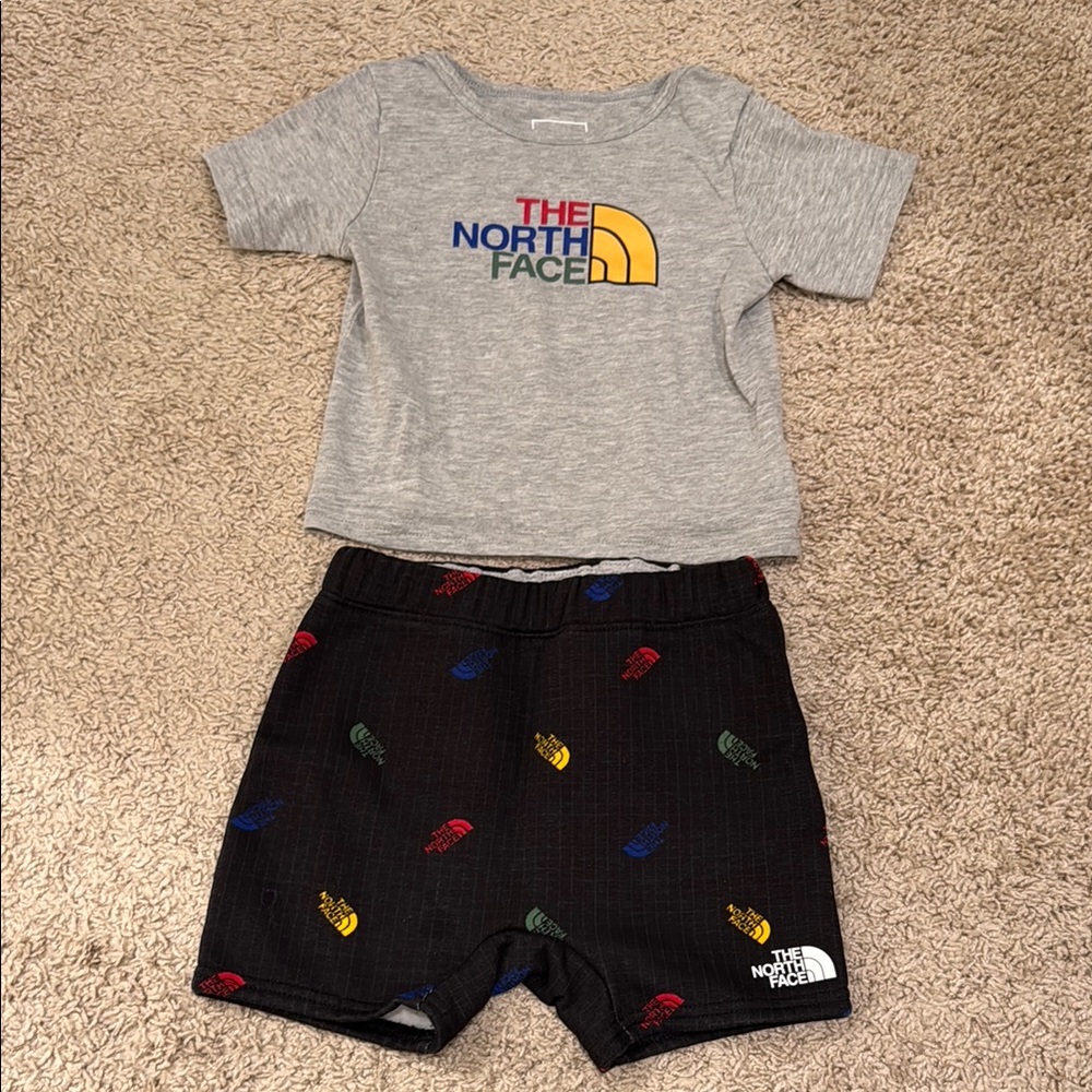 The North Face Gray Tee and Black Shorts Set